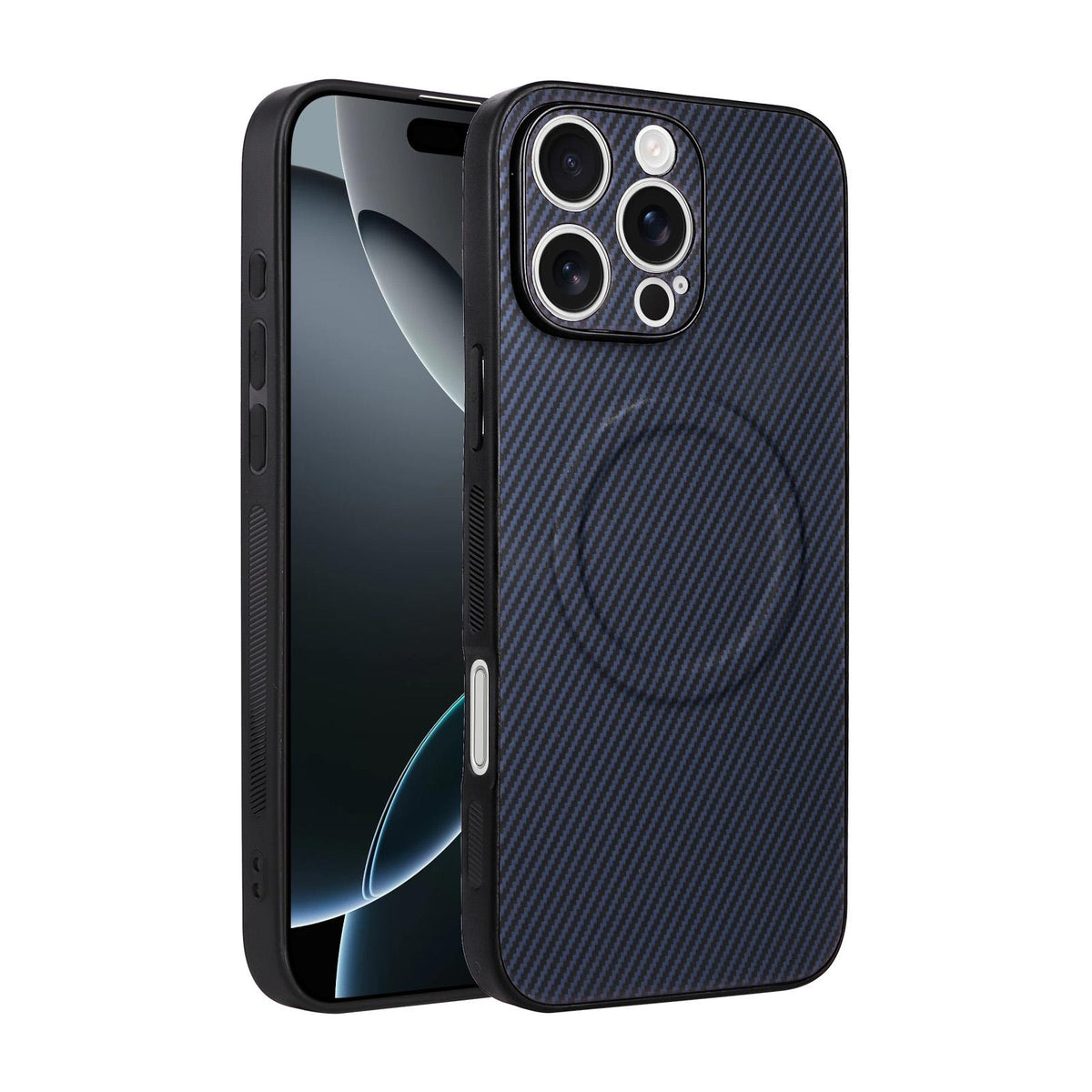For iPhone 16 Pro Precise Cutout Carbon Fiber Texture Vegan Leather Phone Case - Blue - EDA009687003D