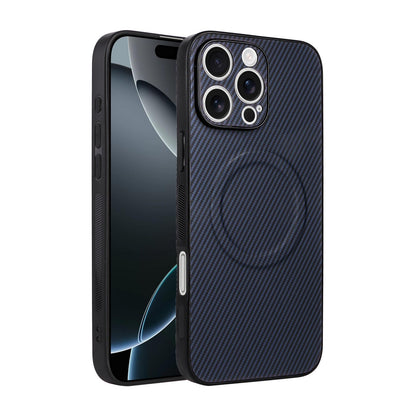For iPhone 16 Pro Precise Cutout Carbon Fiber Texture Vegan Leather Phone Case - Blue - EDA009687003D