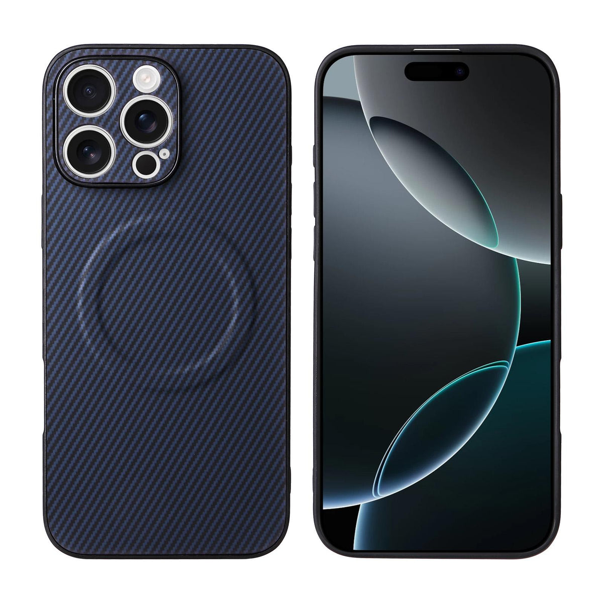 For iPhone 16 Pro Precise Cutout Carbon Fiber Texture Vegan Leather Phone Case - Blue - EDA009687003D