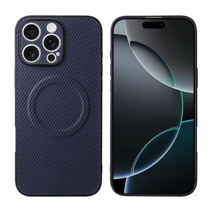 For iPhone 16 Pro Precise Cutout Carbon Fiber Texture Vegan Leather Phone Case - Blue - EDA009687003D