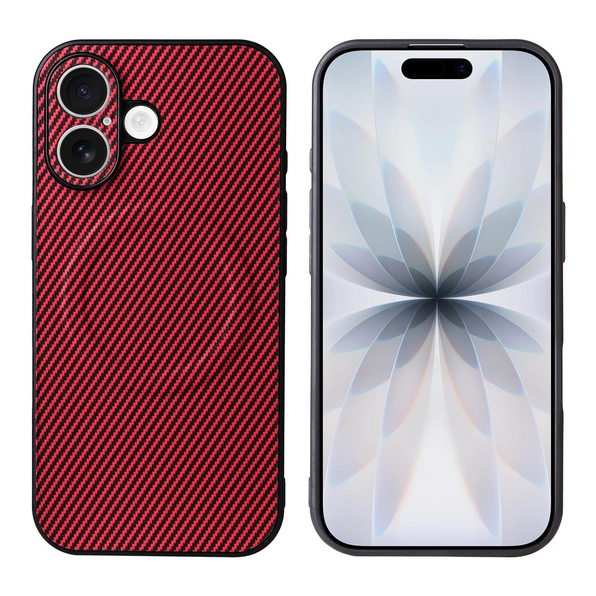 For iPhone 16 Precise Cutout Carbon Fiber Texture Vegan Leather Phone Case - Red - EDA009687004B
