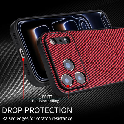 For iPhone 16 Precise Cutout Carbon Fiber Texture Vegan Leather Phone Case - Red - EDA009687004B