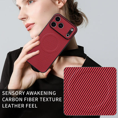 For iPhone 16 Precise Cutout Carbon Fiber Texture Vegan Leather Phone Case - Red - EDA009687004B
