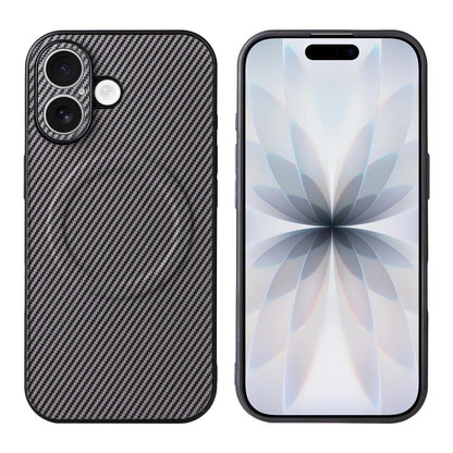 For iPhone 16 Precise Cutout Carbon Fiber Texture Vegan Leather Phone Case - Grey - EDA009687004C