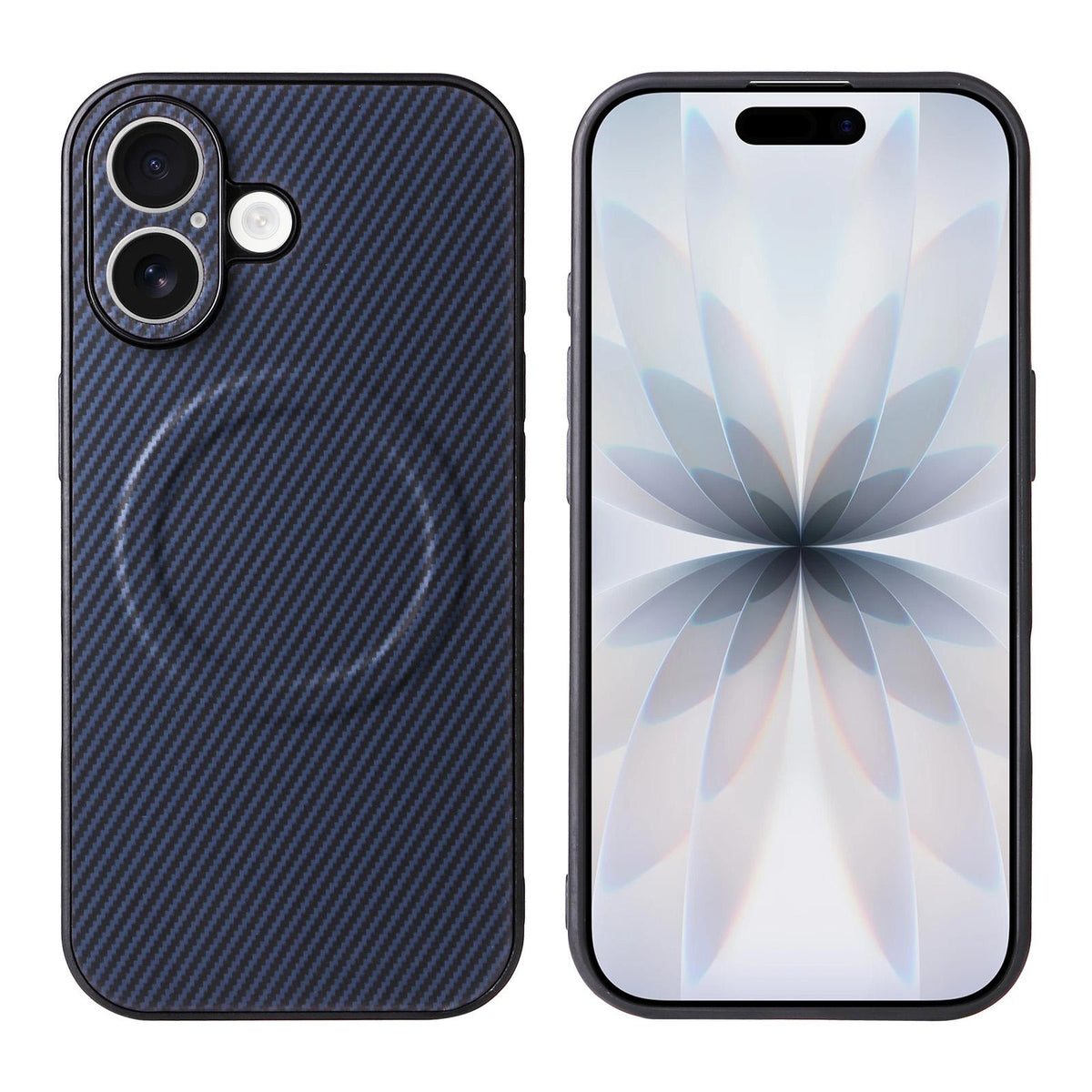For iPhone 16 Precise Cutout Carbon Fiber Texture Vegan Leather Phone Case - Blue - EDA009687004D