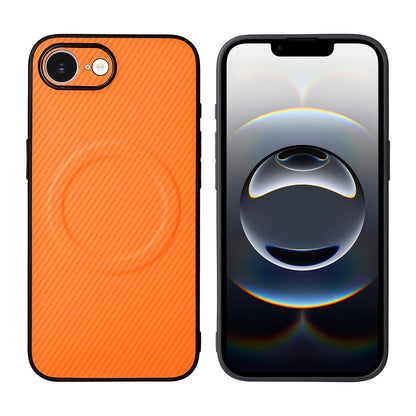 For iPhone 17e / 16e Precise Cutout Carbon Fiber Texture Vegan Leather Phone Case - Orange - EDA009687005A
