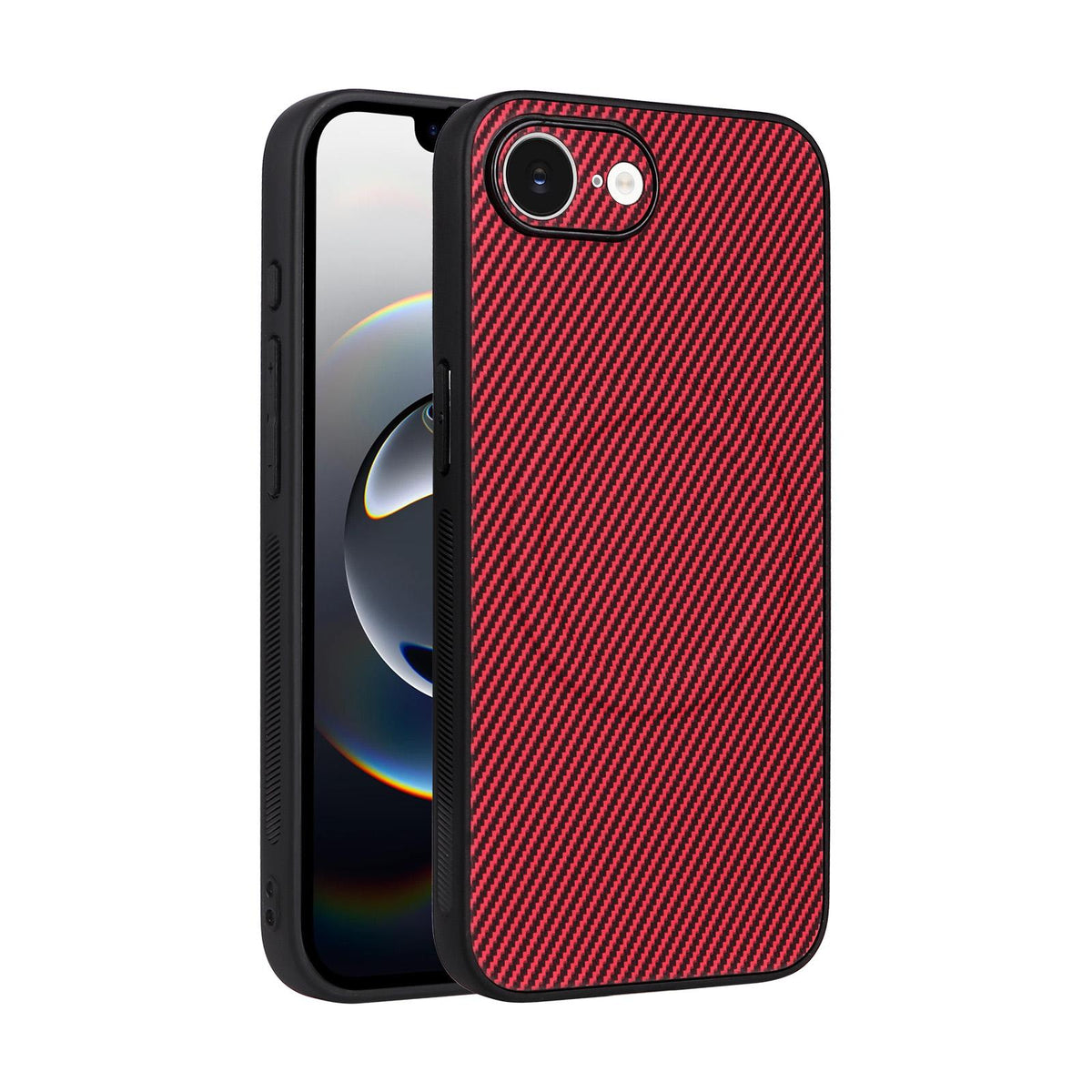 For iPhone 17e / 16e Precise Cutout Carbon Fiber Texture Vegan Leather Phone Case - Red - EDA009687005B