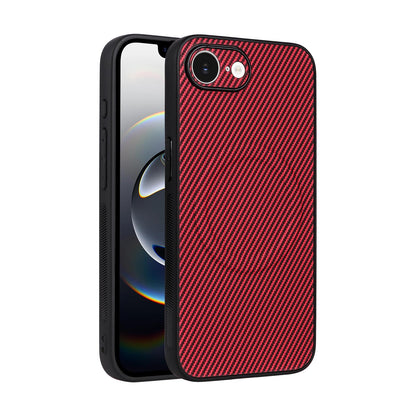 For iPhone 17e / 16e Precise Cutout Carbon Fiber Texture Vegan Leather Phone Case - Red - EDA009687005B