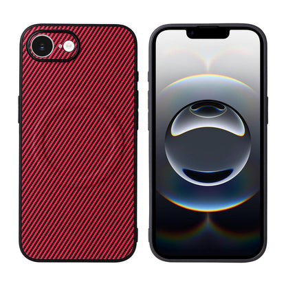 For iPhone 17e / 16e Precise Cutout Carbon Fiber Texture Vegan Leather Phone Case - Red - EDA009687005B