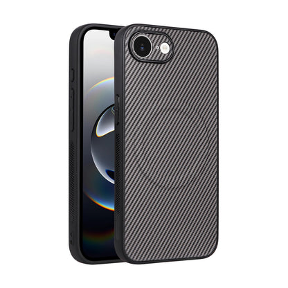 For iPhone 17e / 16e Precise Cutout Carbon Fiber Texture Vegan Leather Phone Case - Grey - EDA009687005C