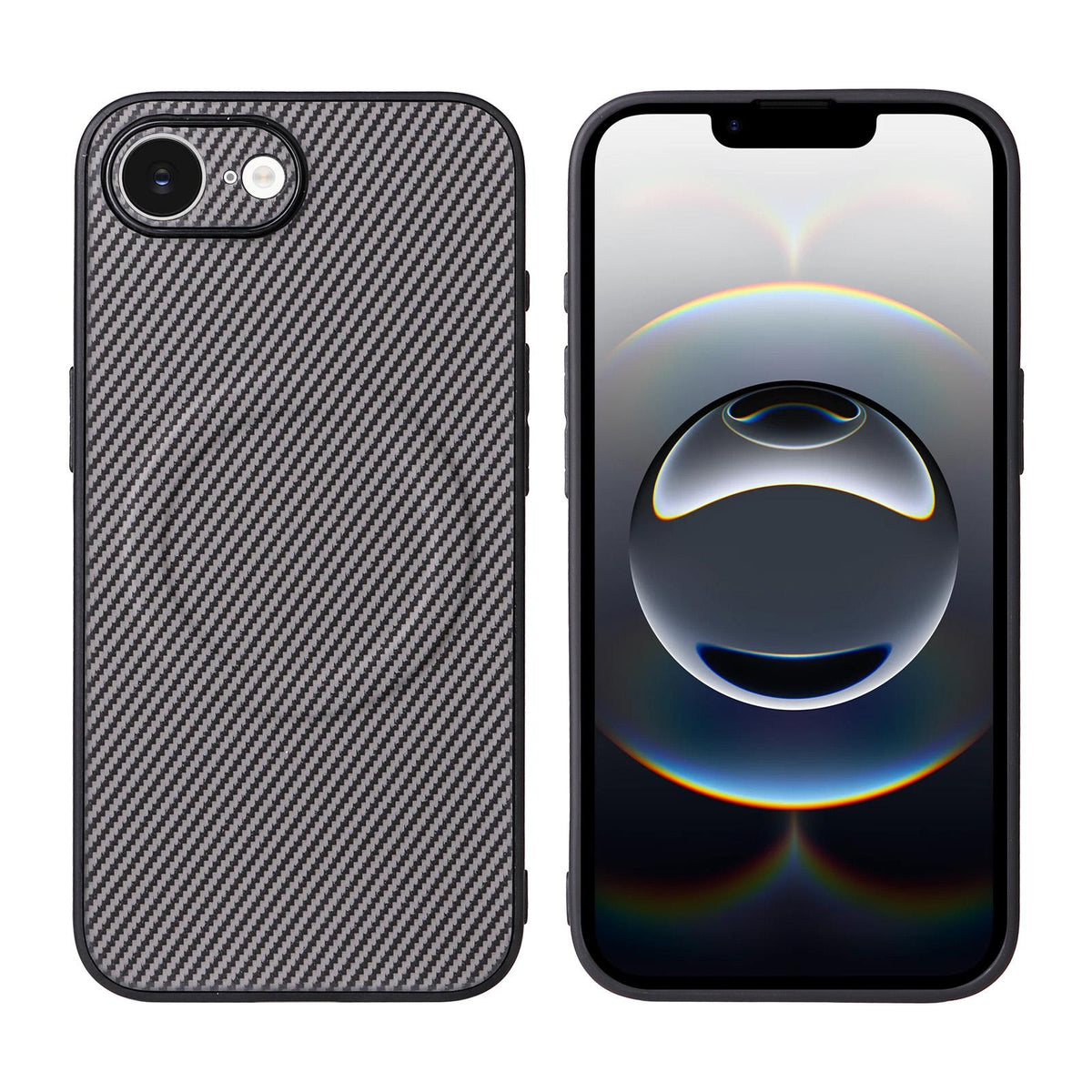 For iPhone 17e / 16e Precise Cutout Carbon Fiber Texture Vegan Leather Phone Case - Grey - EDA009687005C