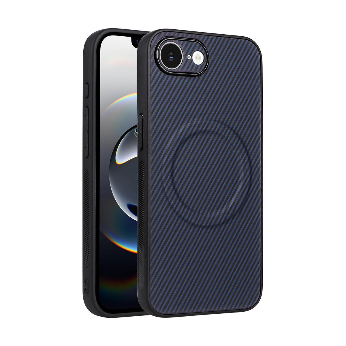 For iPhone 17e / 16e Precise Cutout Carbon Fiber Texture Vegan Leather Phone Case - Blue - EDA009687005D