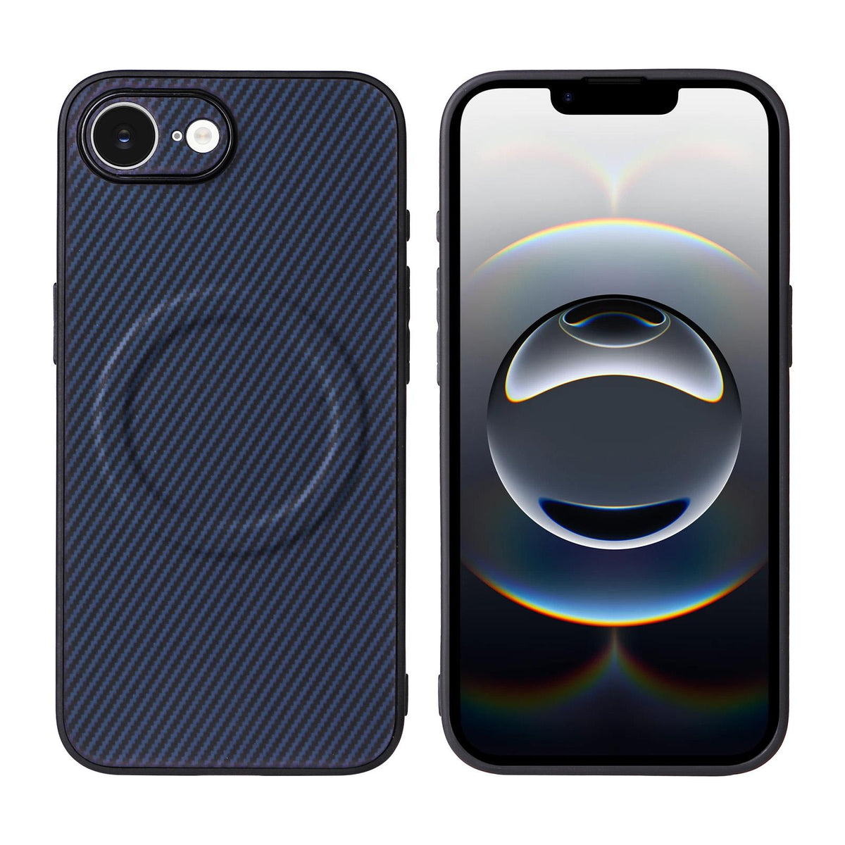 For iPhone 17e / 16e Precise Cutout Carbon Fiber Texture Vegan Leather Phone Case - Blue - EDA009687005D