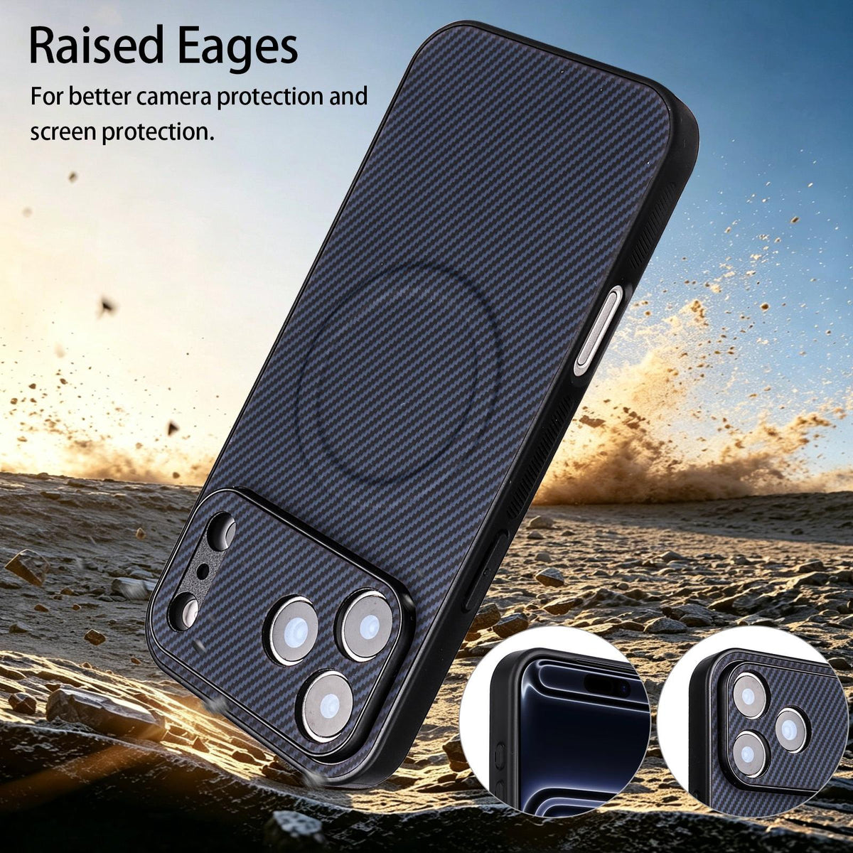 For iPhone 17e / 16e Precise Cutout Carbon Fiber Texture Vegan Leather Phone Case - Blue - EDA009687005D