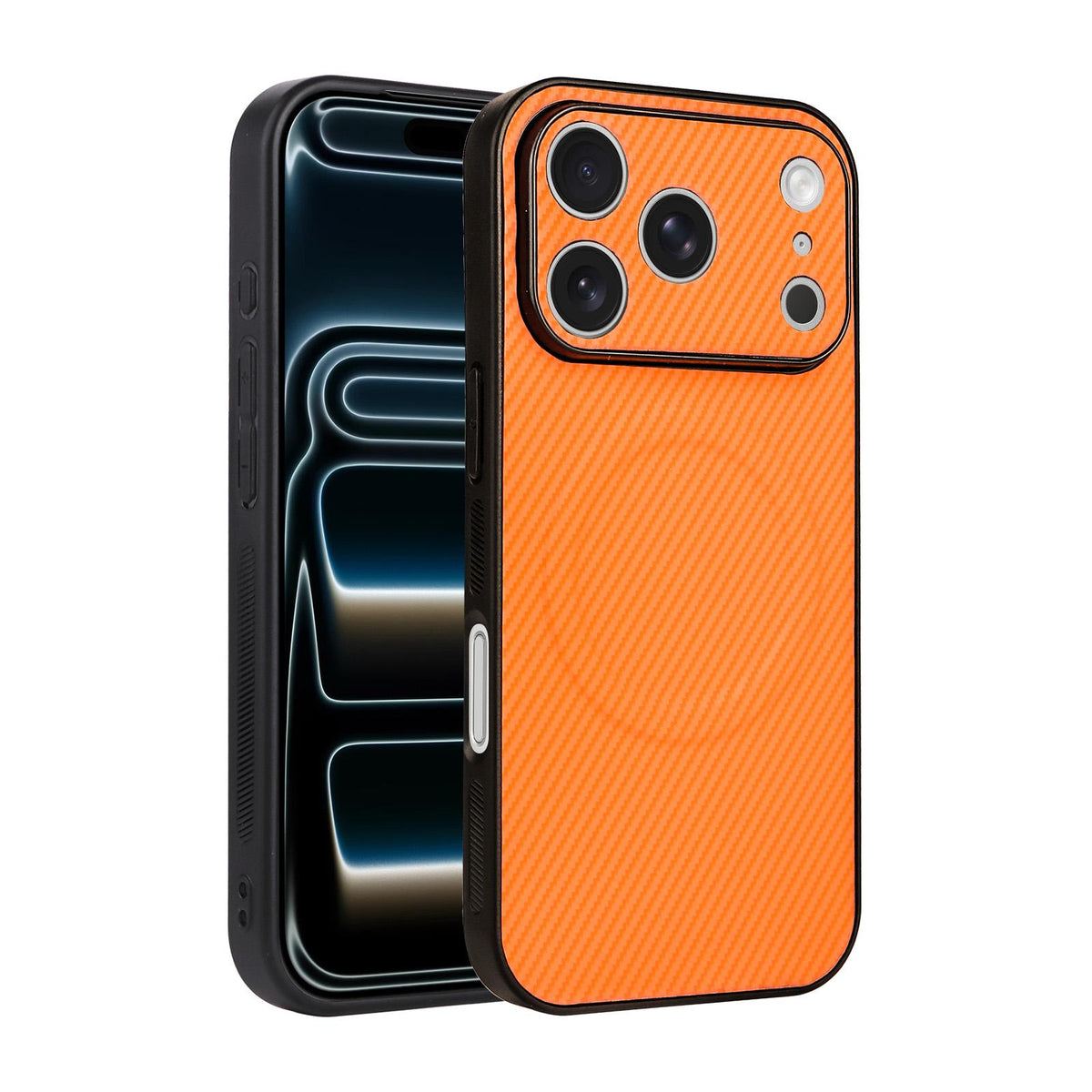 For iPhone 17 Pro Precise Cutout Carbon Fiber Texture Vegan Leather Phone Case - Orange - EDA009687006A