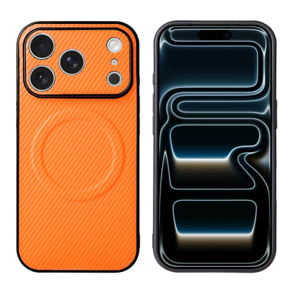 For iPhone 17 Pro Precise Cutout Carbon Fiber Texture Vegan Leather Phone Case - Orange - EDA009687006A