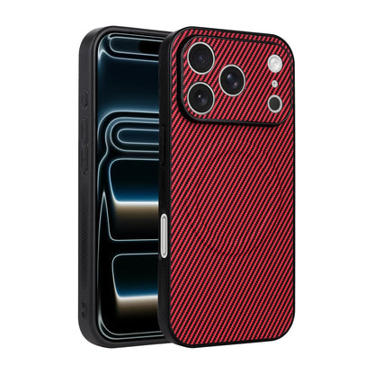 For iPhone 17 Pro Precise Cutout Carbon Fiber Texture Vegan Leather Phone Case - Red - EDA009687006B