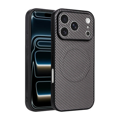 For iPhone 17 Pro Precise Cutout Carbon Fiber Texture Vegan Leather Phone Case - Grey - EDA009687006C