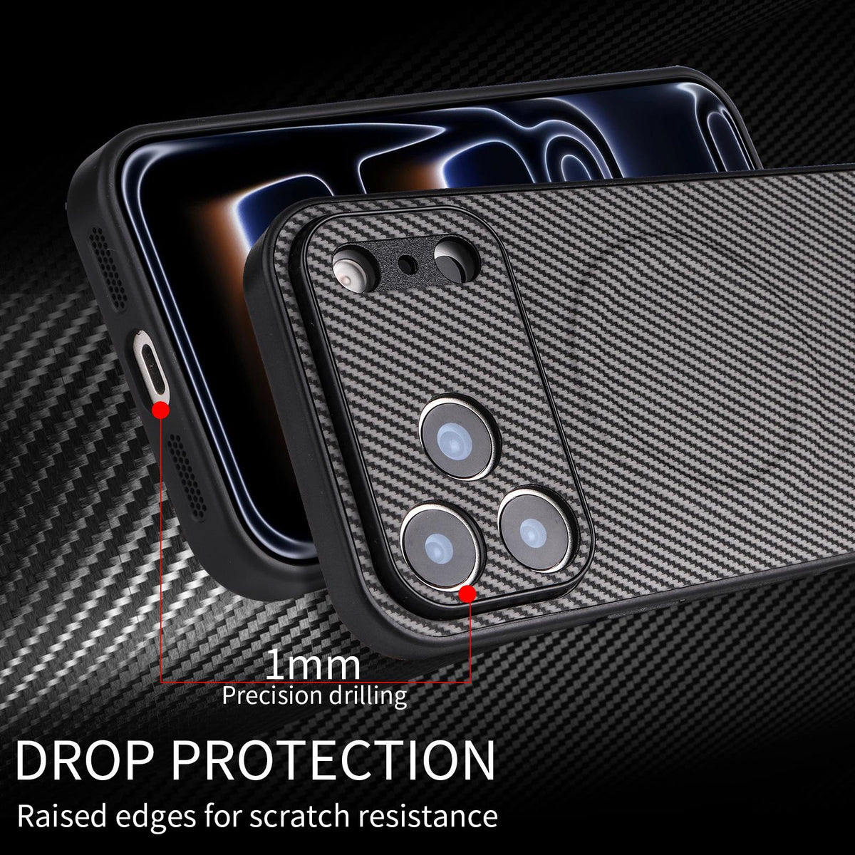For iPhone 17 Pro Precise Cutout Carbon Fiber Texture Vegan Leather Phone Case - Grey - EDA009687006C