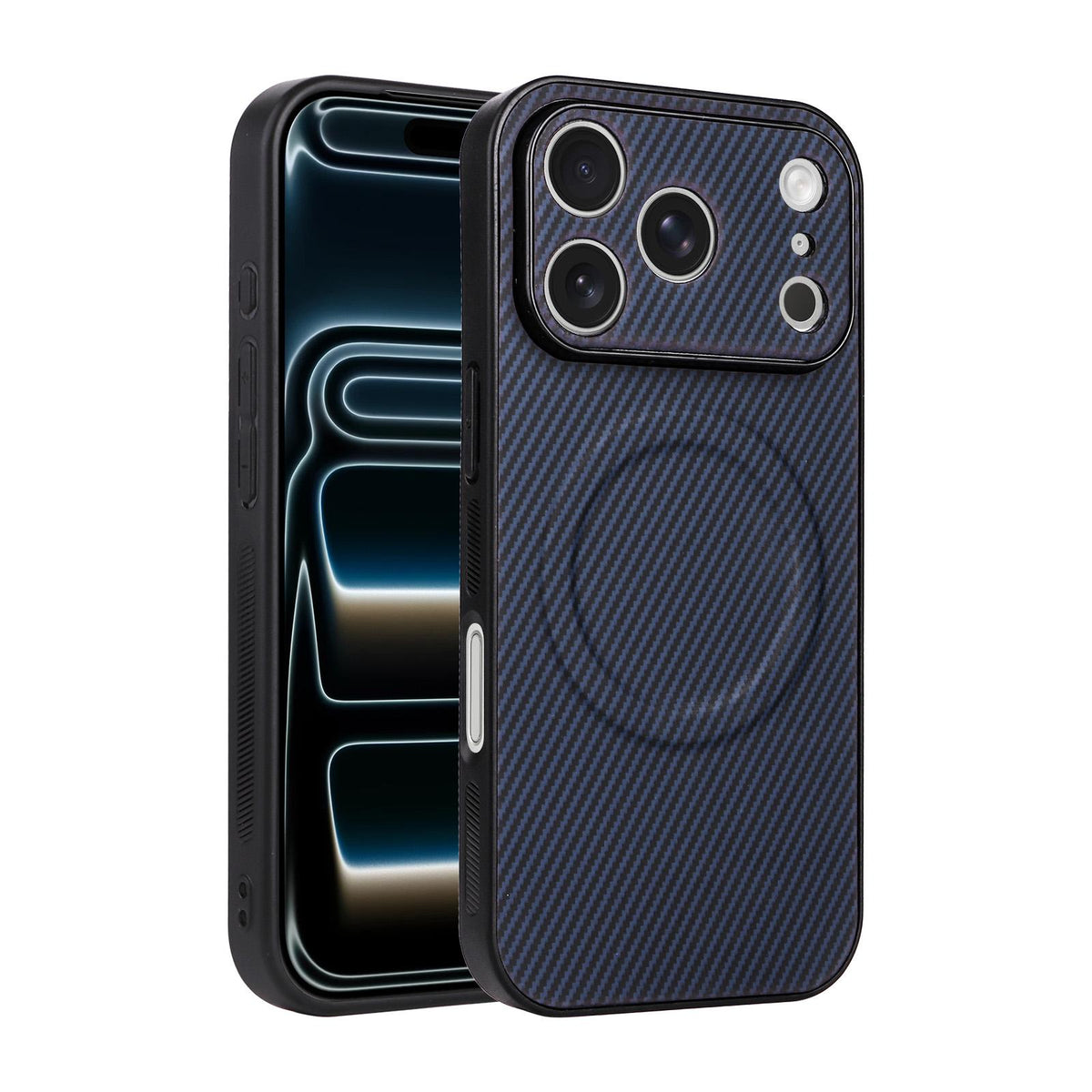 For iPhone 17 Pro Precise Cutout Carbon Fiber Texture Vegan Leather Phone Case - Blue - EDA009687006D