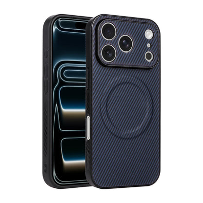 For iPhone 17 Pro Precise Cutout Carbon Fiber Texture Vegan Leather Phone Case - Blue - EDA009687006D