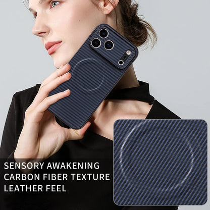 For iPhone 17 Pro Precise Cutout Carbon Fiber Texture Vegan Leather Phone Case - Blue - EDA009687006D
