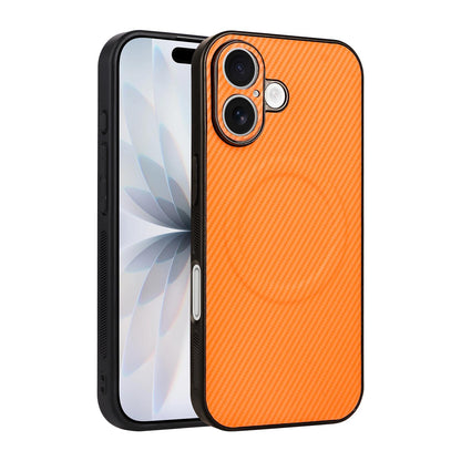 For iPhone 17 Precise Cutout Carbon Fiber Texture Vegan Leather Phone Case - Orange - EDA009687007A