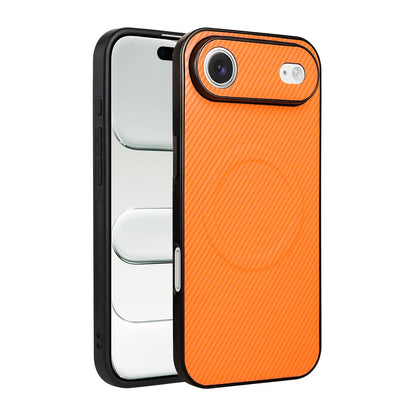 For iPhone Air Precise Cutout Carbon Fiber Texture Vegan Leather Phone Case - Orange - EDA009687008A