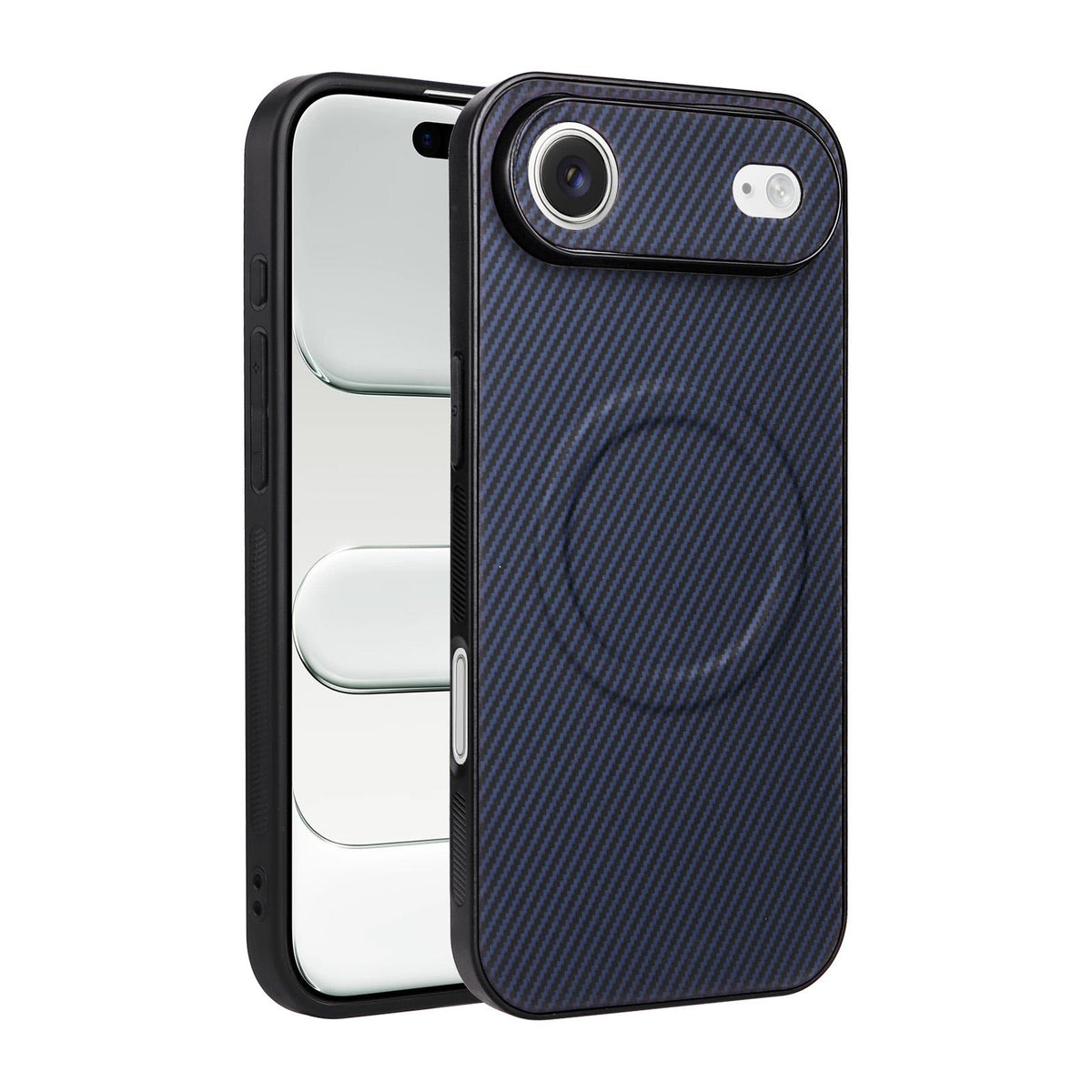 For iPhone Air Precise Cutout Carbon Fiber Texture Vegan Leather Phone Case - Blue - EDA009687008D