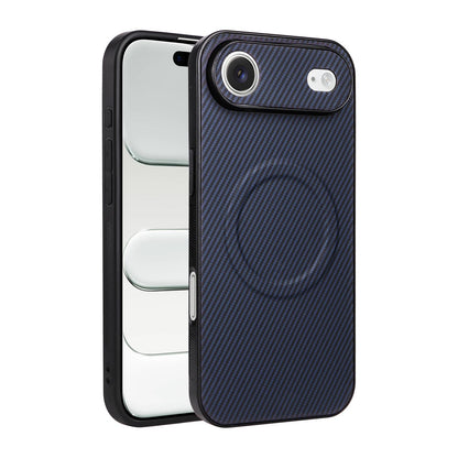For iPhone Air Precise Cutout Carbon Fiber Texture Vegan Leather Phone Case - Blue - EDA009687008D