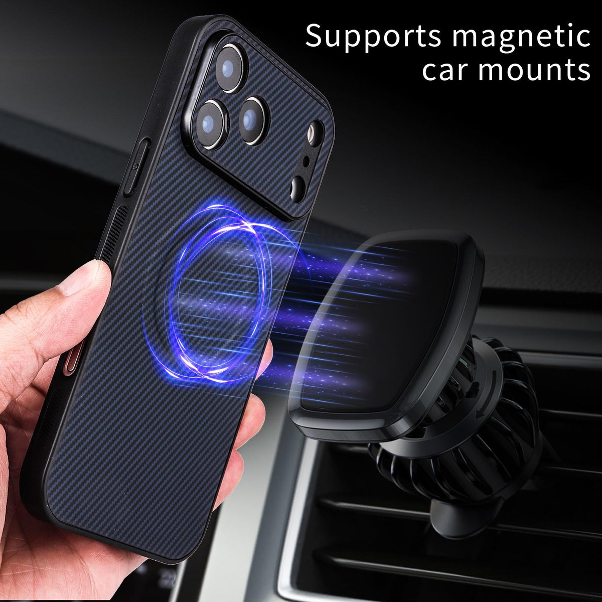 For iPhone Air Precise Cutout Carbon Fiber Texture Vegan Leather Phone Case - Blue - EDA009687008D