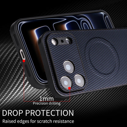 For iPhone Air Precise Cutout Carbon Fiber Texture Vegan Leather Phone Case - Blue - EDA009687008D
