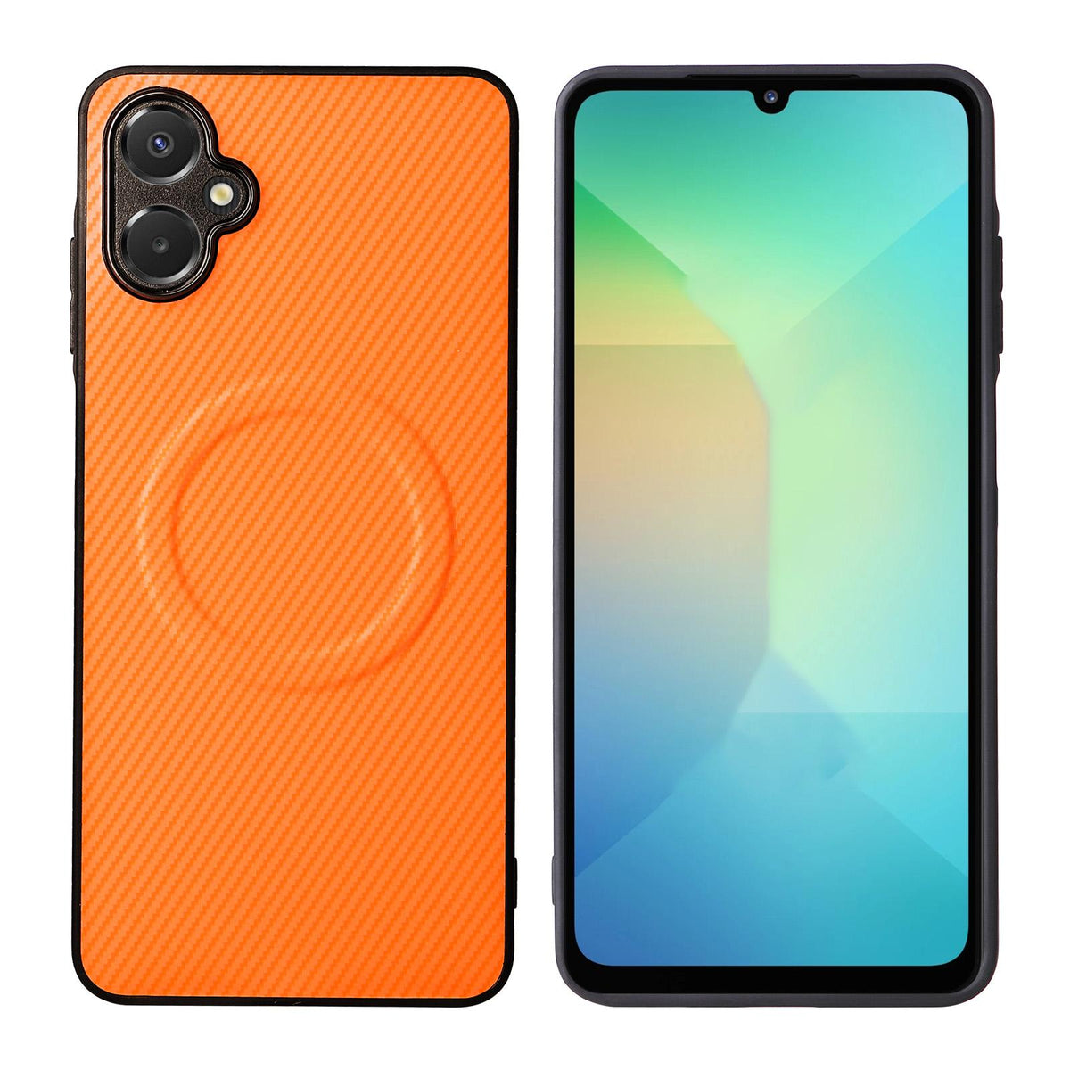 For Galaxy A07 Precise Cutout Carbon Fiber Texture Vegan Leather Phone Case - Orange - EDA009687102A