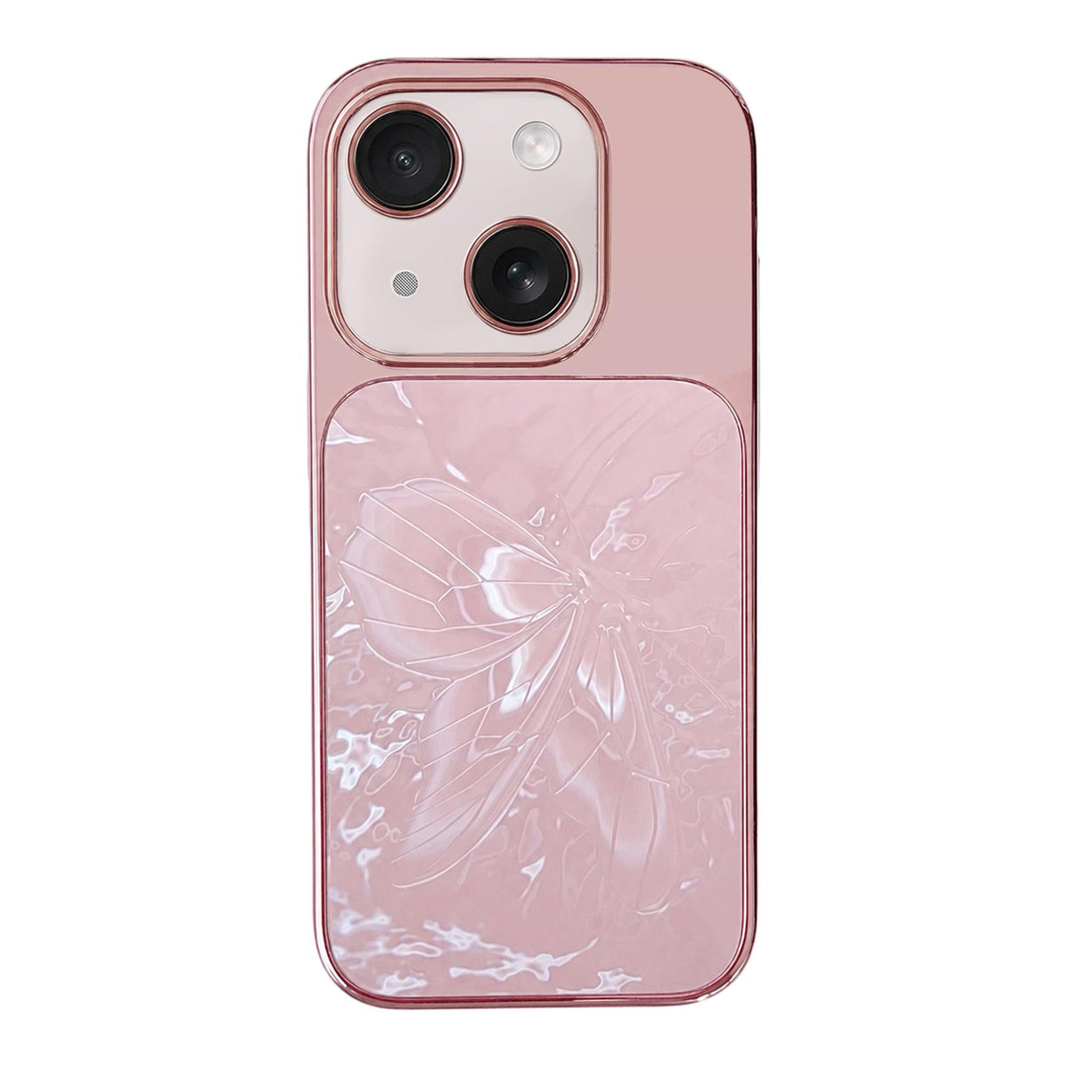 For iPhone 15 Butterfly Pattern Electroplated PC + Glass Phone Case - Purple - EDA009687203E