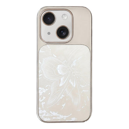 For iPhone 15 Butterfly Pattern Electroplated PC + Glass Phone Case - White - EDA009687203F