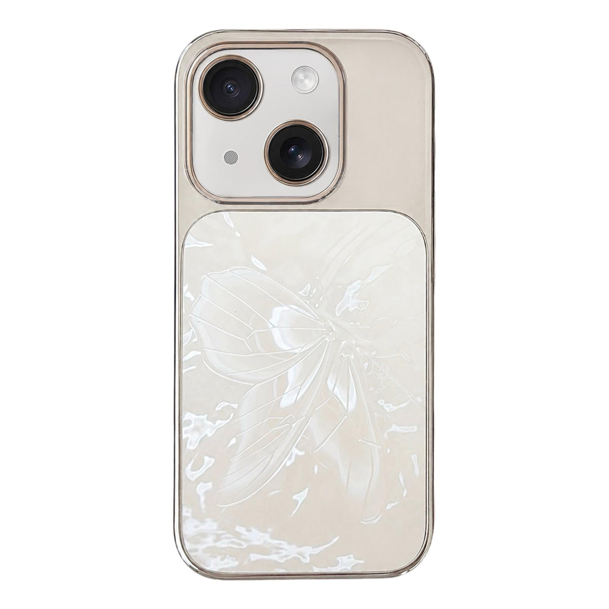 For iPhone 14 Butterfly Pattern Electroplated PC + Glass Phone Case - White - EDA009687204F
