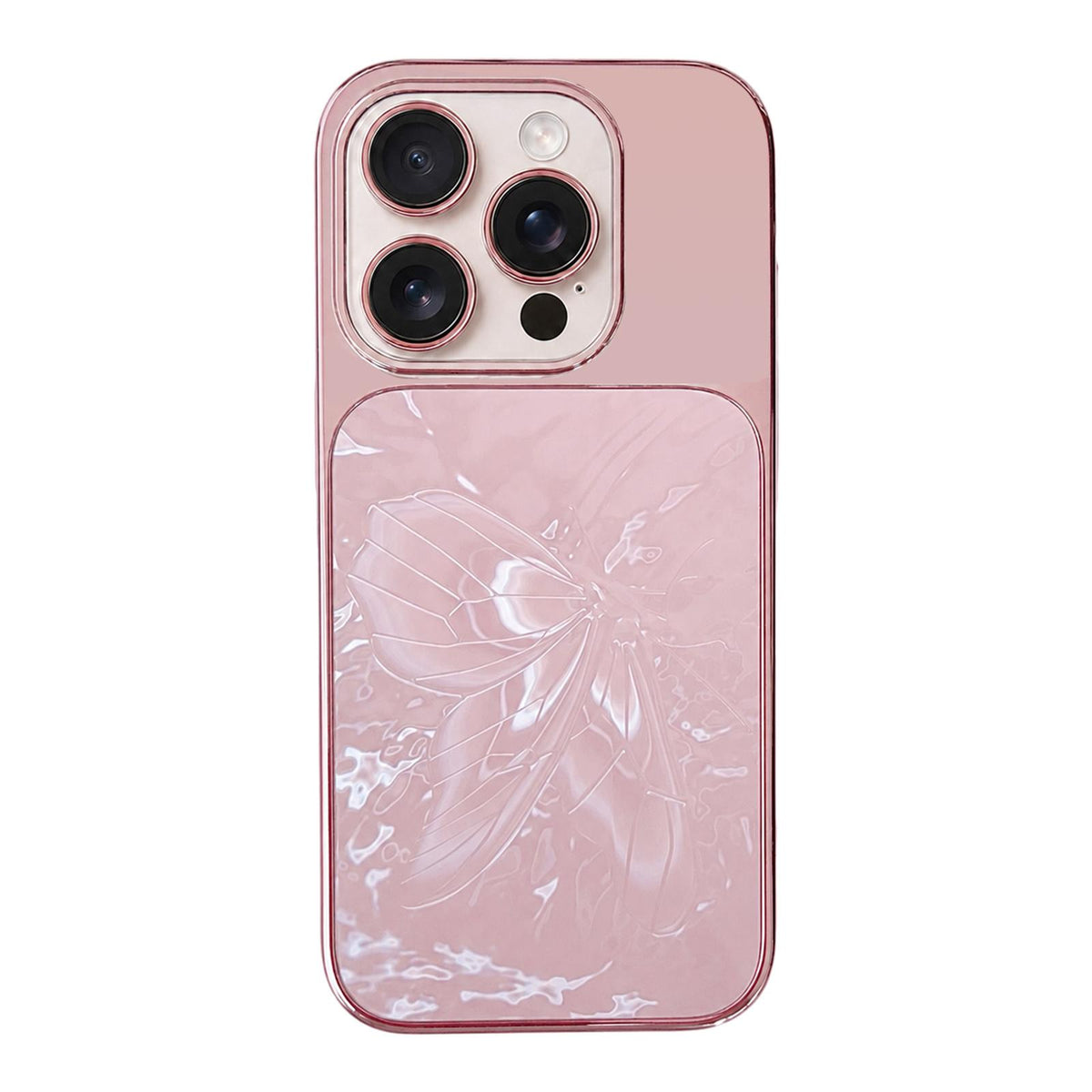 For iPhone 14 Pro Butterfly Pattern Electroplated PC + Glass Phone Case - Purple - EDA009687205E