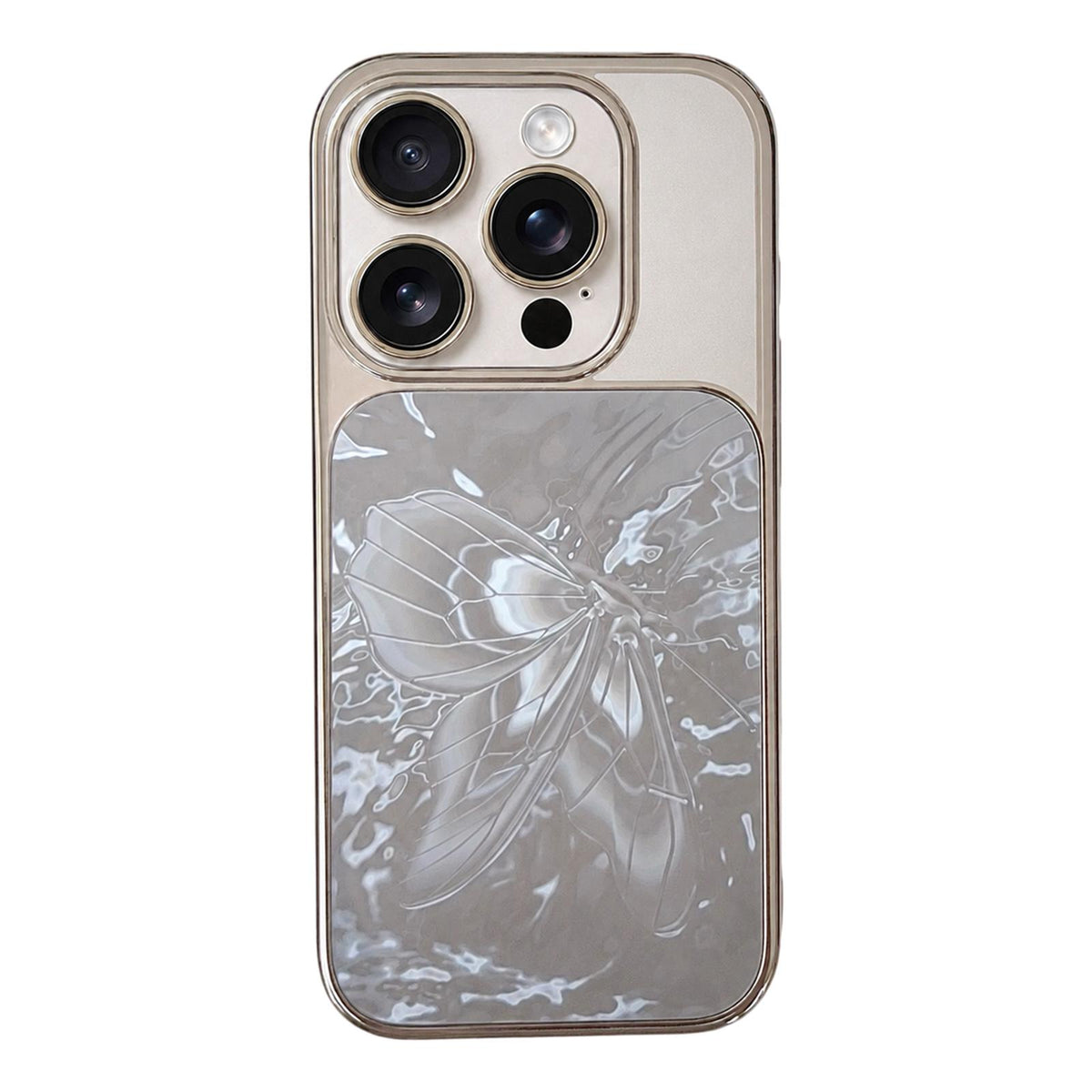 For iPhone 14 Pro Max Butterfly Pattern Electroplated PC + Glass Phone Case - Gray - EDA009687206A