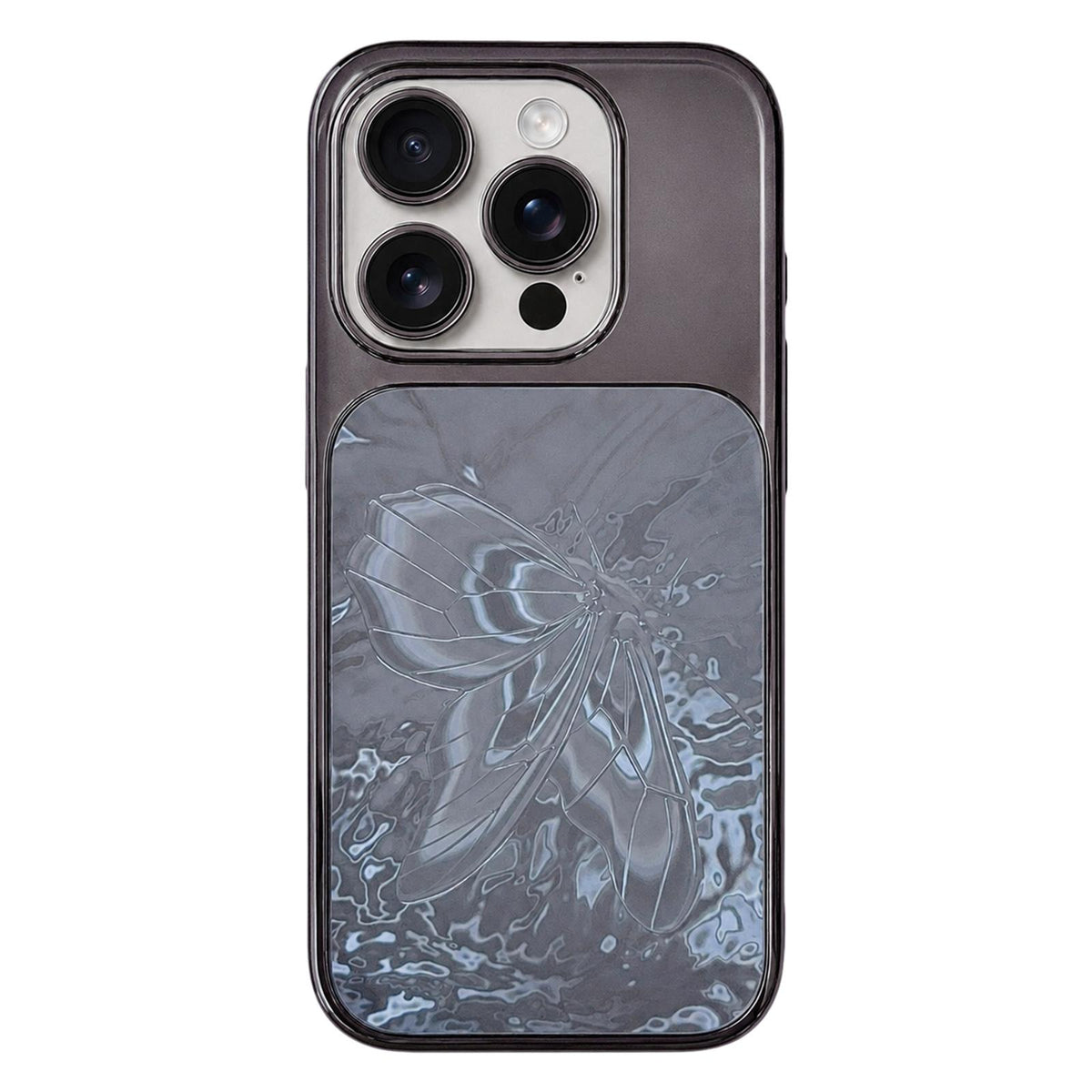 For iPhone 13 Pro Max Butterfly Pattern Electroplated PC + Glass Phone Case - Black - EDA009687207B