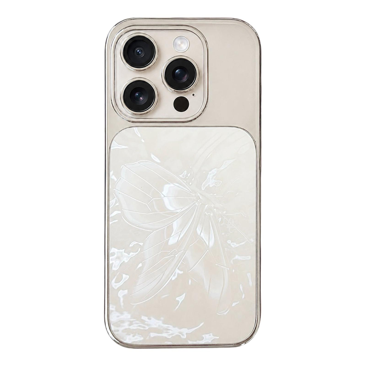 For iPhone 13 Pro Max Butterfly Pattern Electroplated PC + Glass Phone Case - White - EDA009687207F