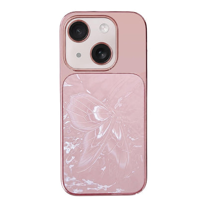 For iPhone 13 Butterfly Pattern Electroplated PC + Glass Phone Case - Purple - EDA009687209E