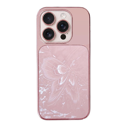 For iPhone 15 Pro Max Butterfly Pattern Electroplated PC + Glass Phone Case - Purple - EDA009687210E