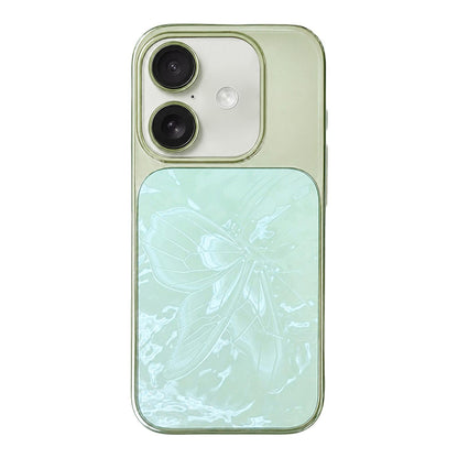 For iPhone 16 Butterfly Pattern Electroplated PC + Glass Phone Case - Green - EDA009687211D