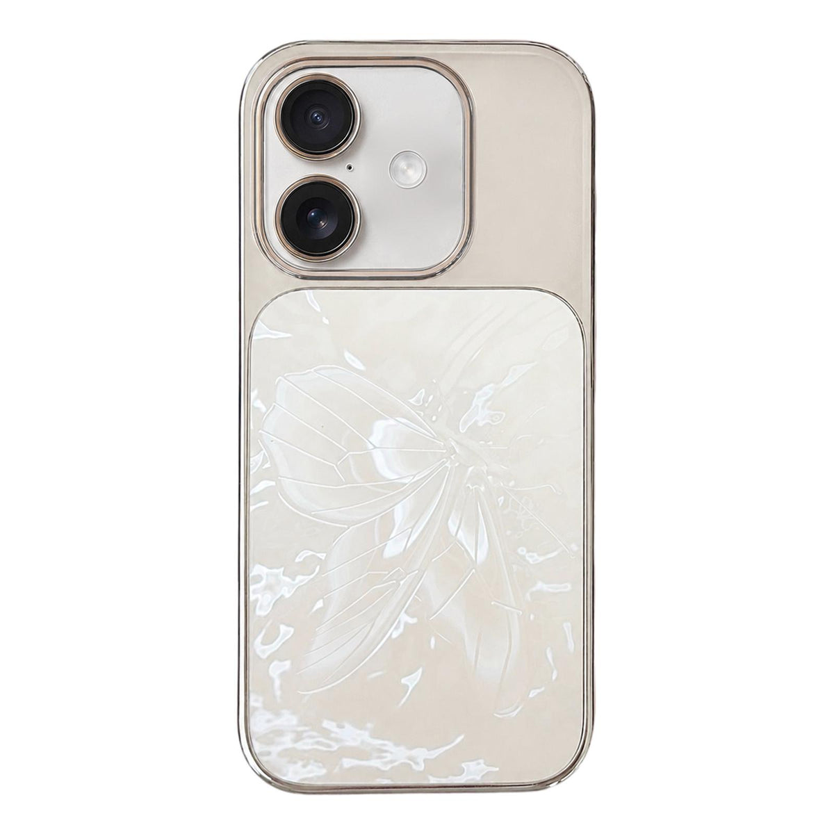 For iPhone 16 Butterfly Pattern Electroplated PC + Glass Phone Case - White - EDA009687211F
