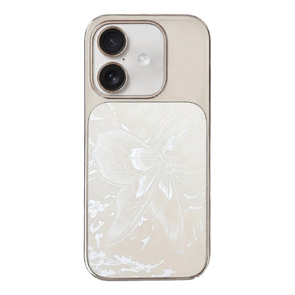 For iPhone 16 Butterfly Pattern Electroplated PC + Glass Phone Case - White - EDA009687211F