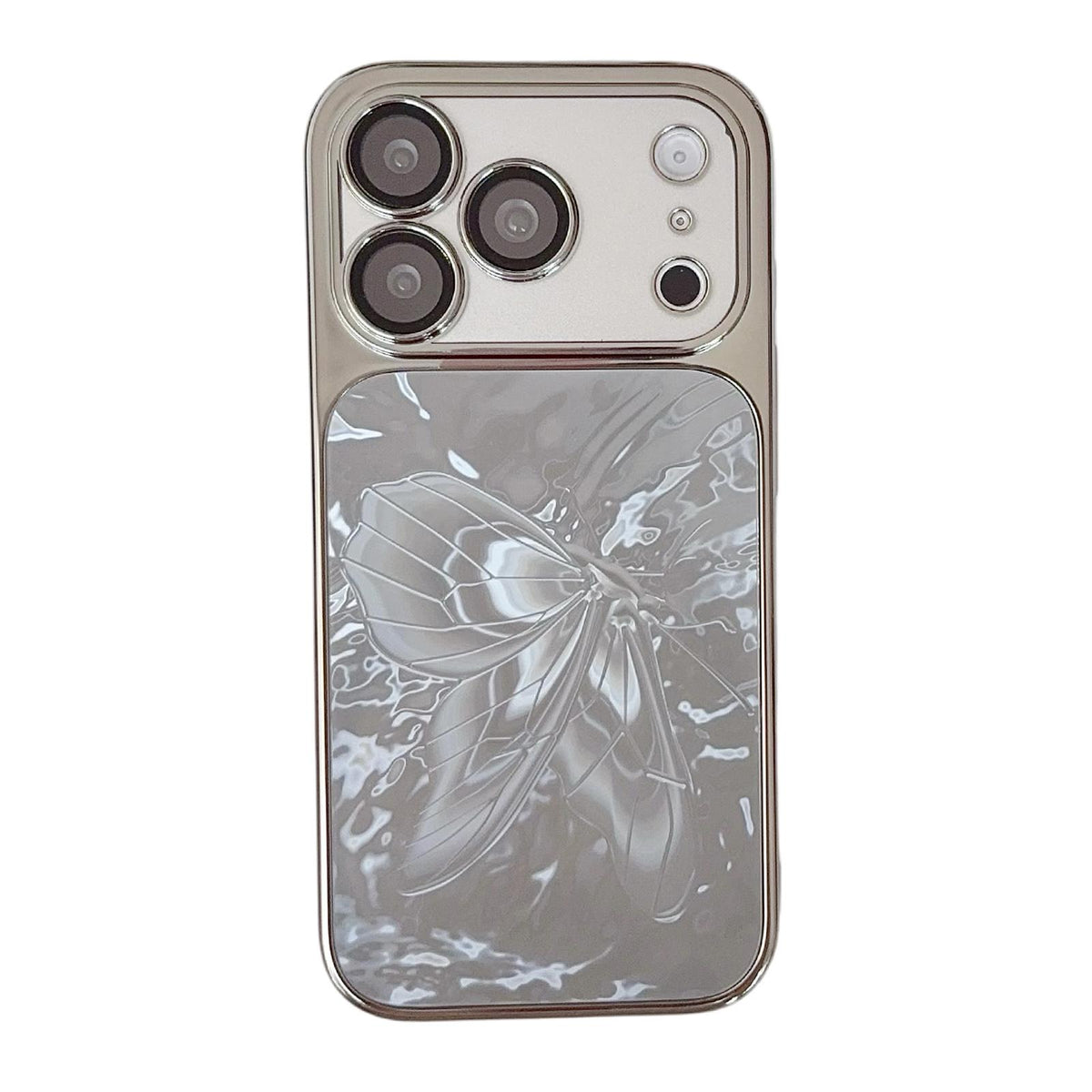 For iPhone 17 Pro Butterfly Pattern Electroplated PC + Glass Phone Case - Gray - EDA009687214A