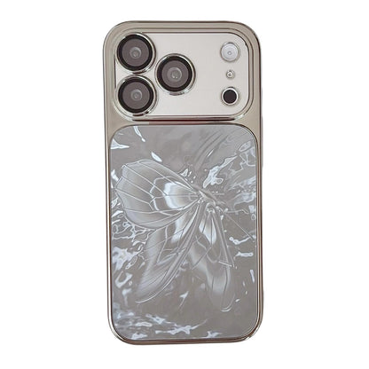 For iPhone 17 Pro Butterfly Pattern Electroplated PC + Glass Phone Case - Gray - EDA009687214A