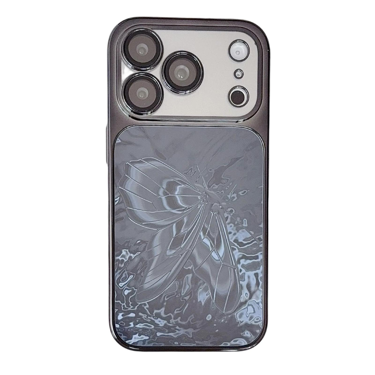 For iPhone 17 Pro Butterfly Pattern Electroplated PC + Glass Phone Case - Black - EDA009687214B