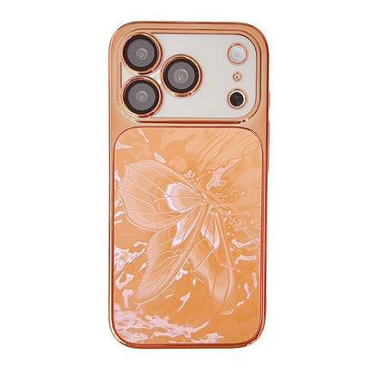 For iPhone 17 Pro Butterfly Pattern Electroplated PC + Glass Phone Case - Orange - EDA009687214C