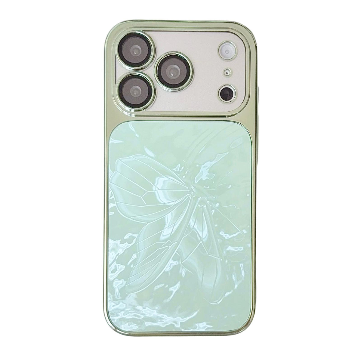 For iPhone 17 Pro Butterfly Pattern Electroplated PC + Glass Phone Case - Green - EDA009687214D